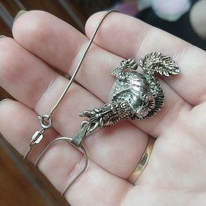 Vintage movable sterling silver 925 dragon charm pendant with chain